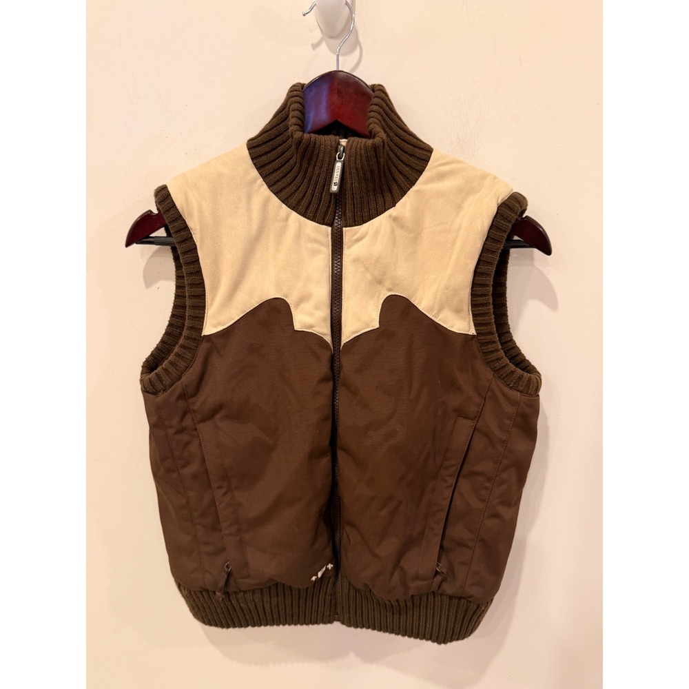 Burton Womens XS Brown Cream Western Yoke Snowboard Insulated Puffer Vest Zip Up